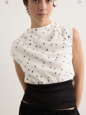 Anna Quan White Polka Dot Draped Sleeveless Top